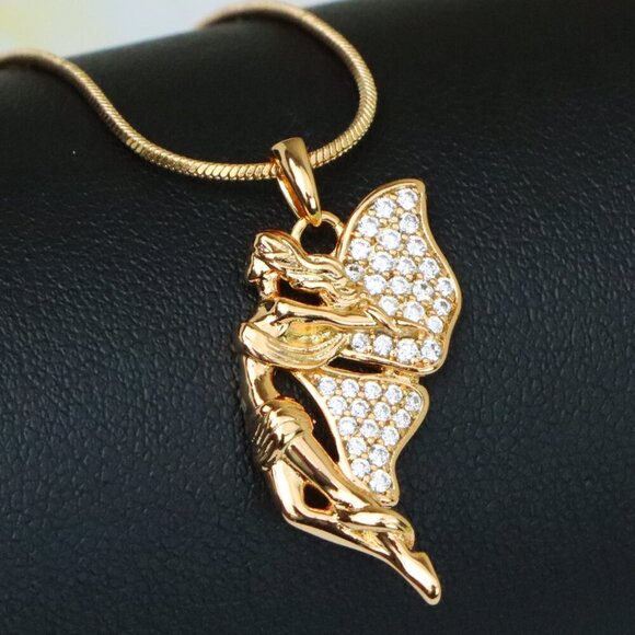"Angel Wings Pendant in Rose Gold with CZ Stones, XPPT1395 - Picture 1 of 13